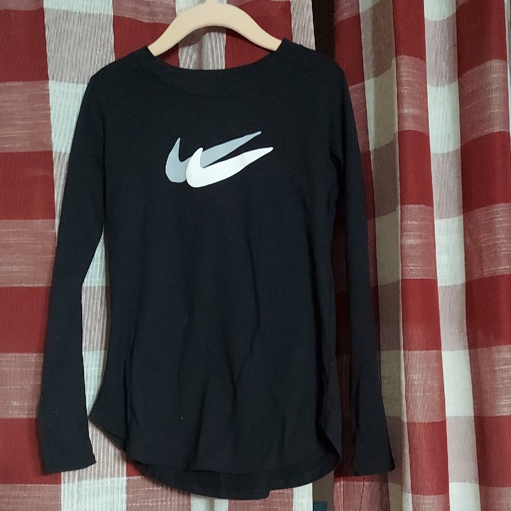 Nike Black Long Sleeve Tee with Silver Logo